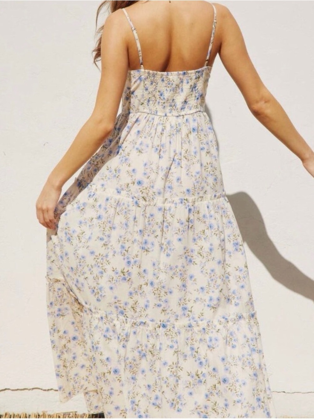 Dress Forum Floral Spaghetti-Strap Maxi Dress in Cream and Blue - Picture 2 of 7